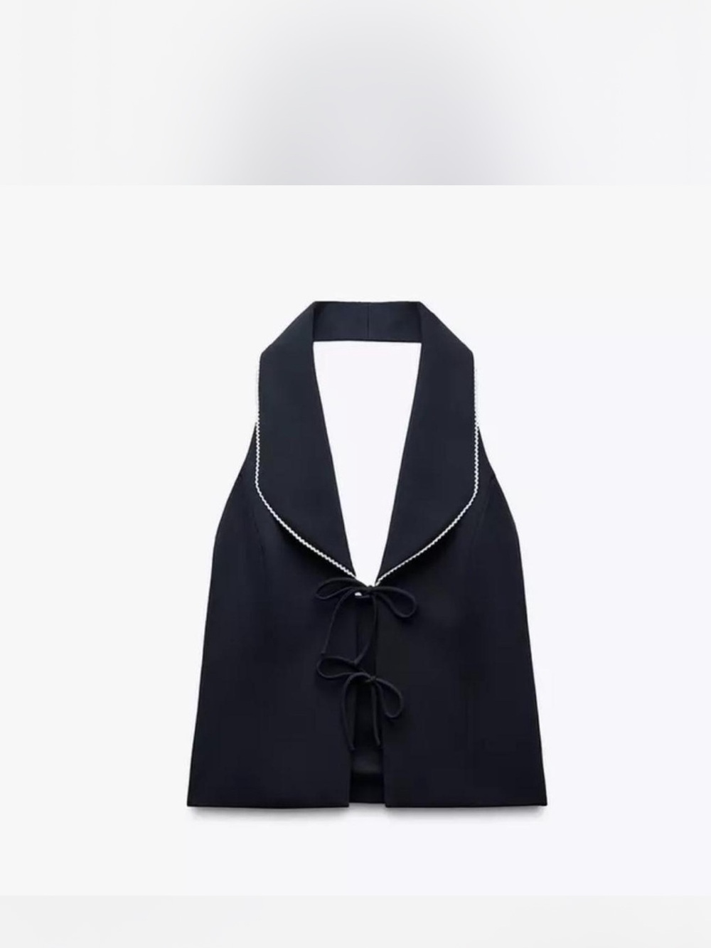 Zara Navy Blue Halter Vest with White-Trim Collar